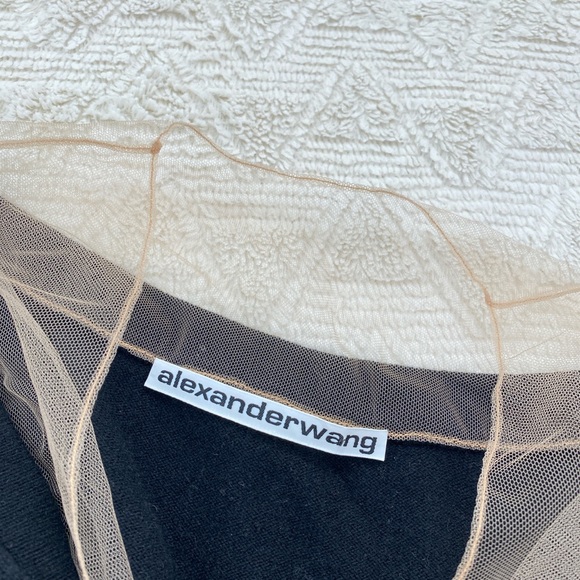 Worn once Alexander Wang cropped tulle trimmed wool blend draped neck sweater - Picture 3 of 4